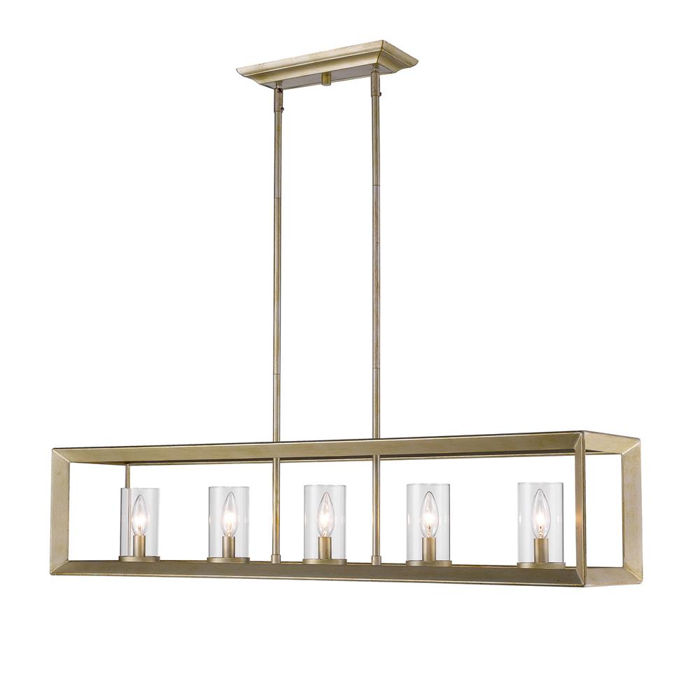 Golden Lighting 2073-LP WG-CLR Smyth WG 5 Light Linear Pendant in the White Gold finish with Clear Glass